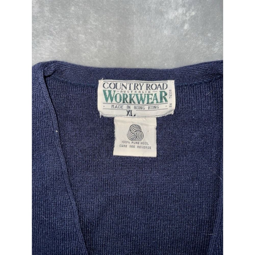 Vintage Country Road Australia Pure Wool Knit Vest Navy Size XL Academia Preppy - Picture 2 of 8
